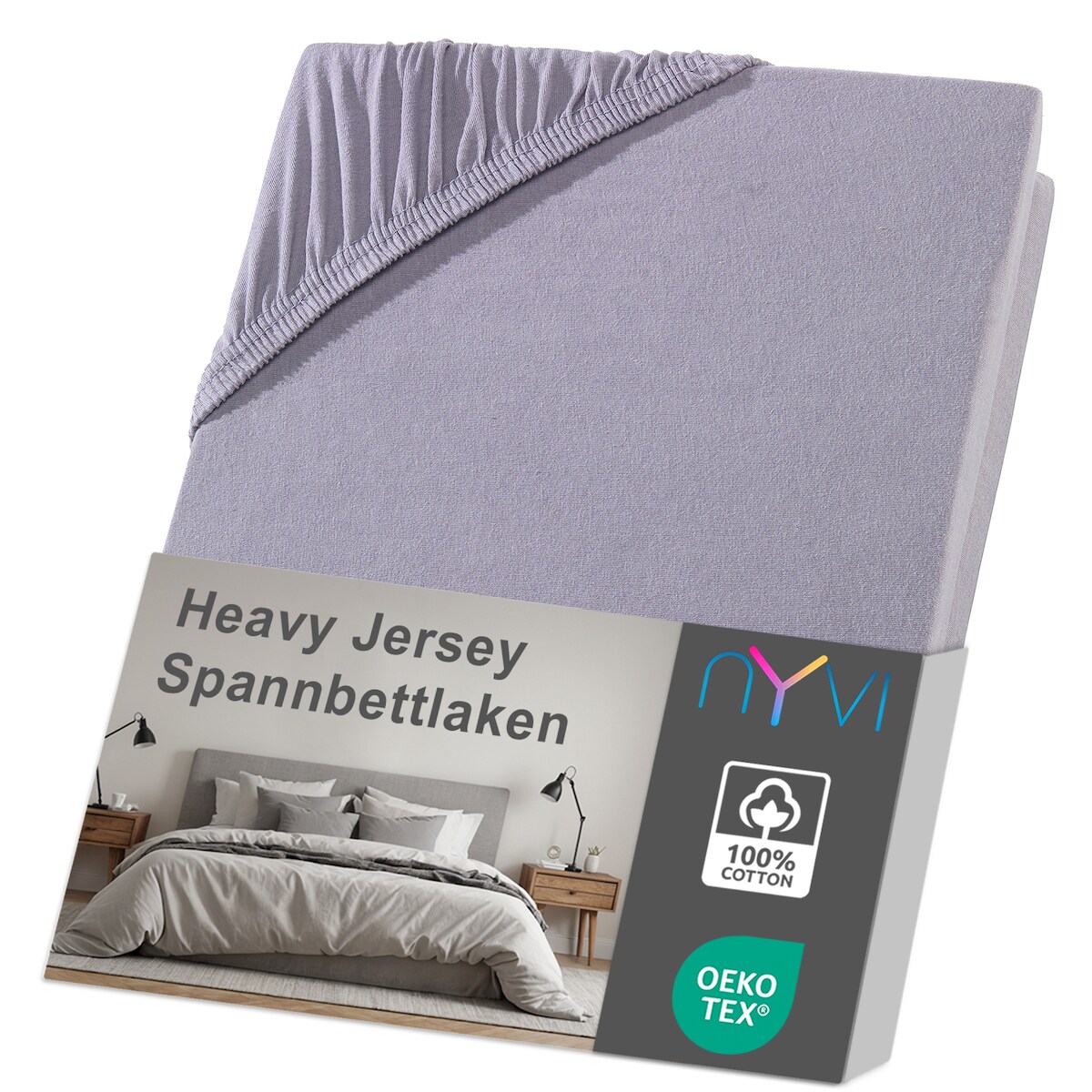 NYVI Spannbettlaken DreamScience Heavy Jersey - Spannbetttuch, Formstabil, 160g/m², Rundum-Gummizug, Bügelfrei 120x200 - 130x200 cm grau Image