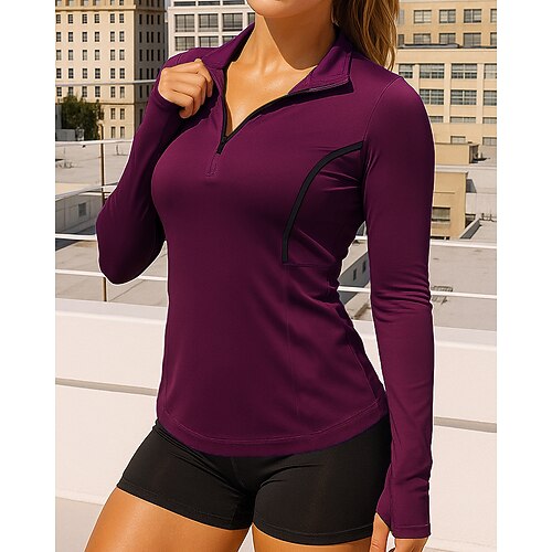 Per donna Maglietta da ginnastica Camicie a maniche lunghe Cerniera a un quarto Manica Lunga Top Athleisure Autunno Tinta unita Asciugatura Rapida Traspirante All'aperto Corsa Yoga abbigliamento