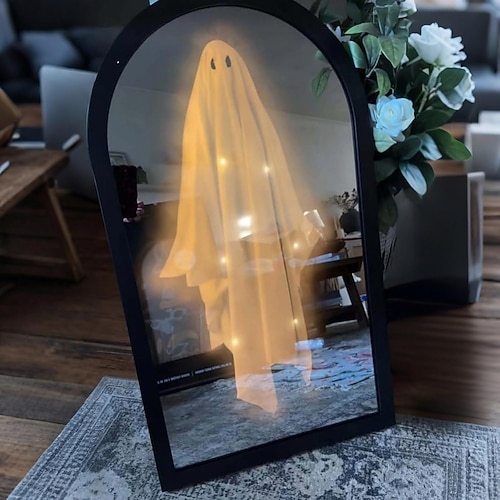 Specchio Fantasma di Halloween Decorazione da Muro Horror Hologramma Alimentata USB Decorazione Appesa Illuminata Spettrale per Casa Infestata Festa Interna e Decorazione per Casa di Halloween