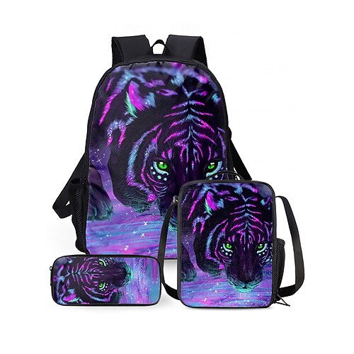 Zaino 3D con stampa tigre di fuoco per ragazzi, borsa scolastica capiente con stampa animalier per scuola media, scuola superiore, viaggi e uso quotidiano.