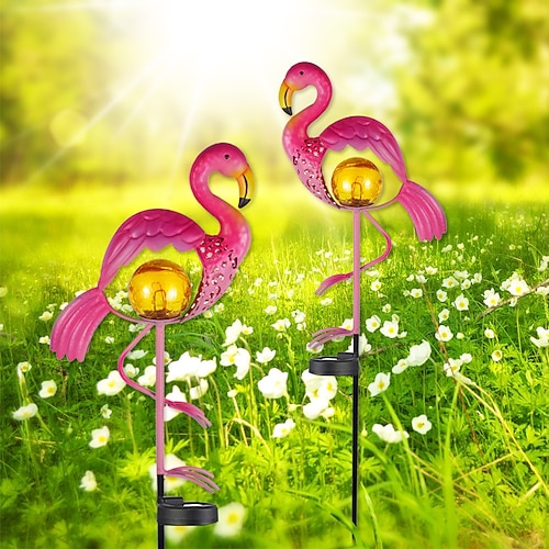Luci da giardino a LED con fenicotteri in ferro battuto alimentate ad energia solare, luci da esterno impermeabili per prato, luci da giardino per ville, vialetti, luci da giardino per feste di Natale