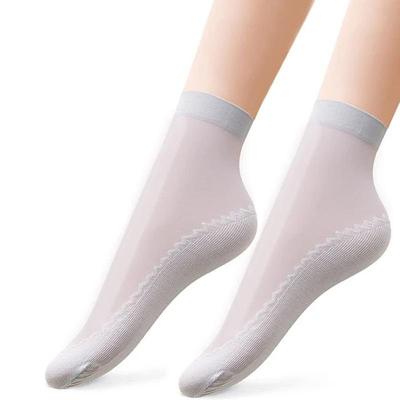 5 Pairs Silky Anti-Slip Cotton Socks Sheer Crystal Short Summer Stockings for Women Breathable Thin Nylon with Soft Sole Comfortable Invisible Nude Ankle Socks