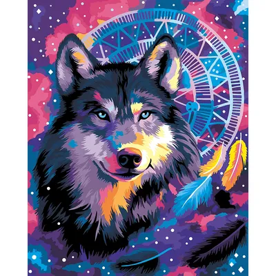 Malen nach Zahlen auf Leinwand Wolf und Traumfänger, 40 x 50 cm