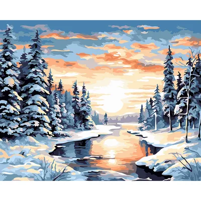 Malen nach Zahlen auf Leinwand Fluss im Winter, 50 x 40 cm Image