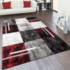 Teppich Wohnzimmer Kurzflor 3D Optik Vintage Konturenschnitt Modernes Muster 80x300 cm, Grau-Rot