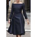 Elegantes A-Linien-Kleid für die Brautmutter Rundhalsausschnitt wadenlang Taft lange Ärmel Schärpe schlichtes einfarbiges Kleid zum Beeindrucken 2024