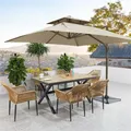 Table et chaise de cour extérieure, combinaison de parasol, chaise de jardin en rotin, ensemble de trois pièces, table de loisirs de balcon en plein air