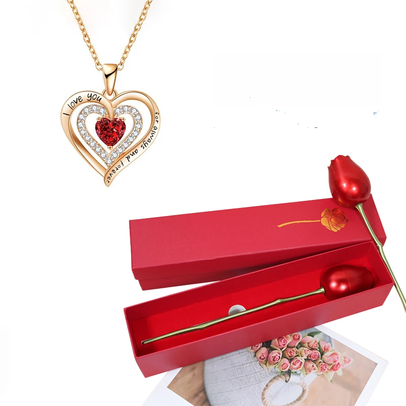 Collier avec coeur élégant pour femme, boîte cadeau rose de luxe, cadeau de mariage, cadeau de la fête des Léons, bijoux, rouge, nouveau, 2024