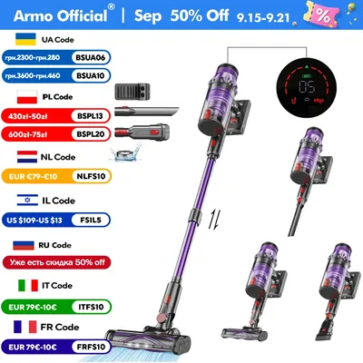 Armo S18 Handheld Wireless Vacuum Cleaner 45kPa 500W Power 6 in 1 Cordless Vacuum Cleaner LED Display Wireless Dust Mite Sweeper