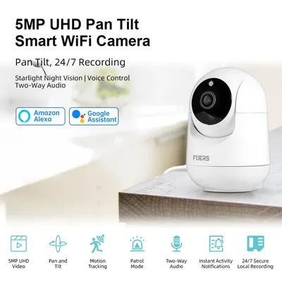 FUERS 5MP HD Indoor Sicherheit WIFI Kamera Für Baby Monitor Hund Kamera Bewegungserkennung Tuya Smart Home Funktioniert Mit Alexa