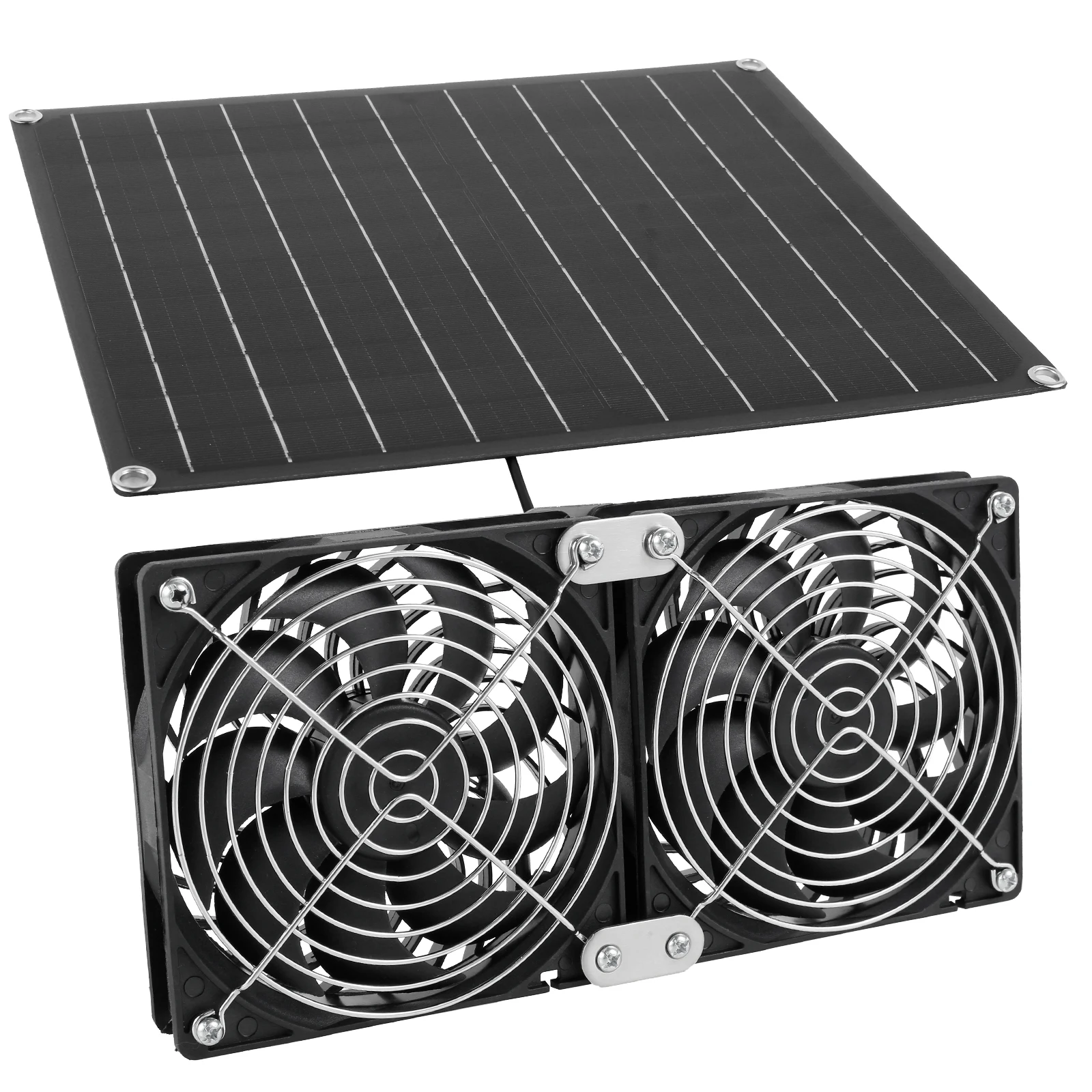 Solarbetriebener Ventilator, Abluftventilator, 12 V, 25 W, wasserdicht, Dual-Abluftventilator, Luftabsauger für Camping, Gewächshaus, Küche, Tierhaus Image