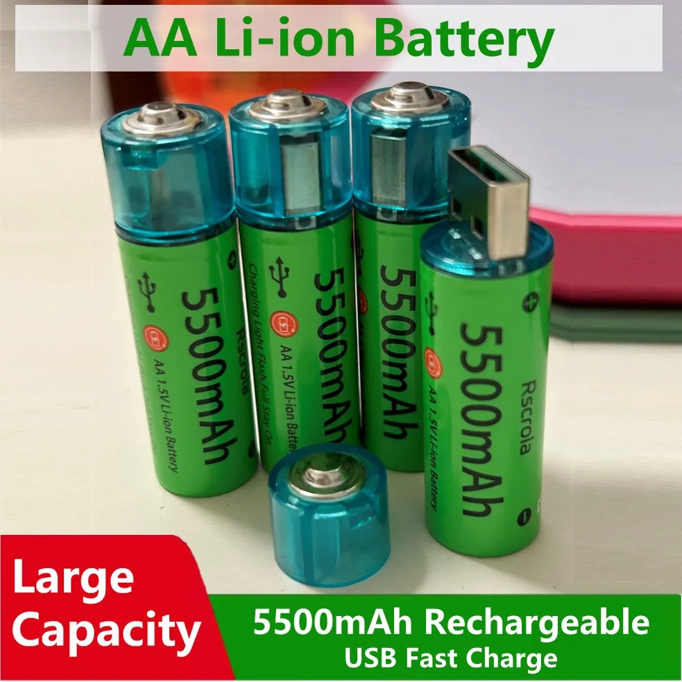 Universeller wiederaufladbarer AA-Akku, langlebig, 5500 mAh, Li-Ionen-Akku, AA-USB, direkte Aufladung für Spielzeug, Uhren, Game-Controller, Kameras Image