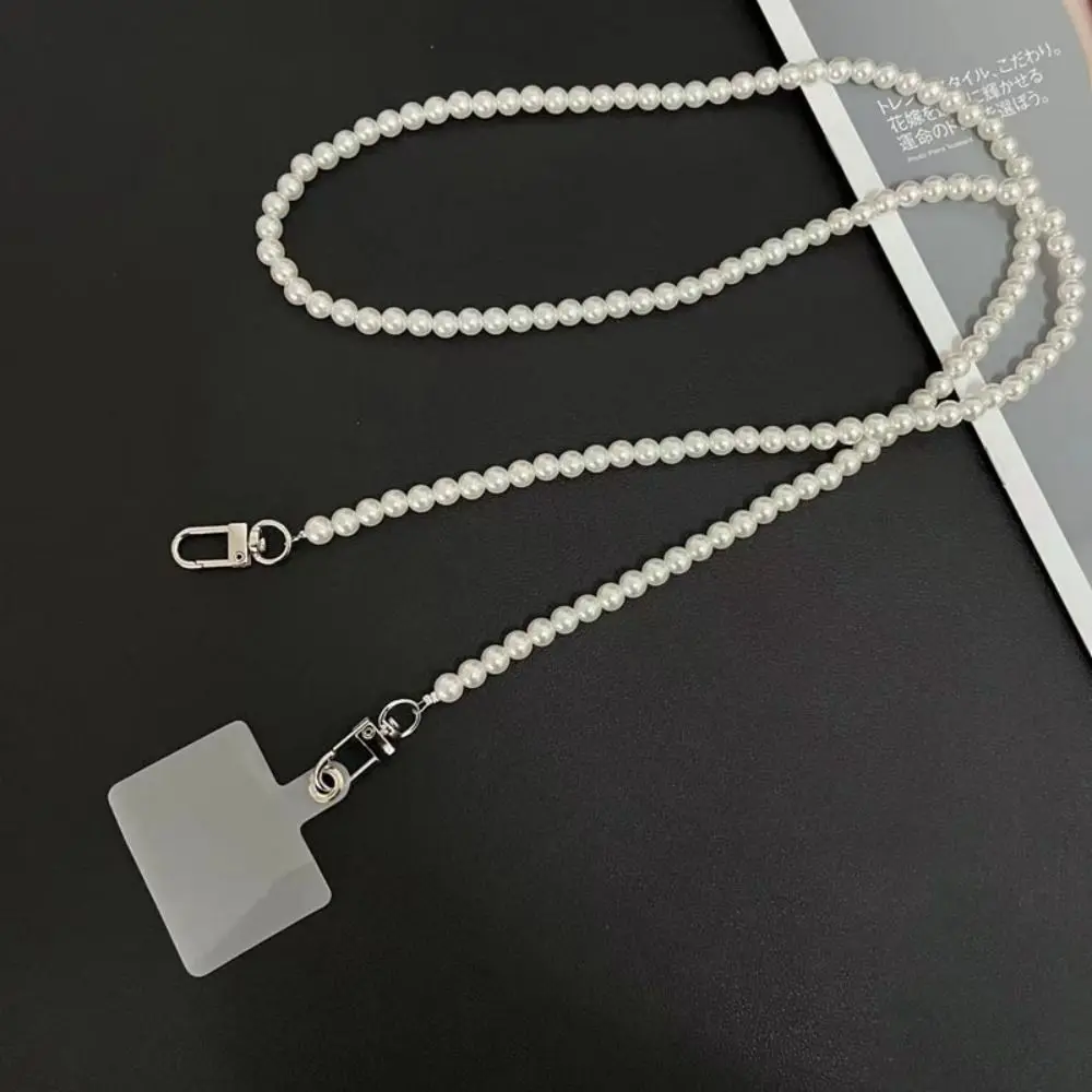 Telefon gurt Anti-Lost Lanyard USB-Halter mobiles Zubehör Cross body Halskette Kordel kette weiße Perle für alle Handy hülle Image