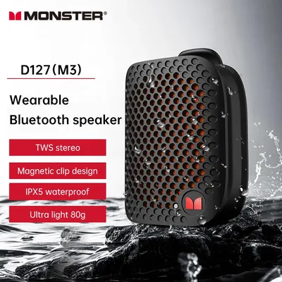 Monster M3 Magnetic Clip-On Mini BT V5.4 Portable Outdoor Sport Wearable Wireless Bluetooth Speakers With Bass Mic