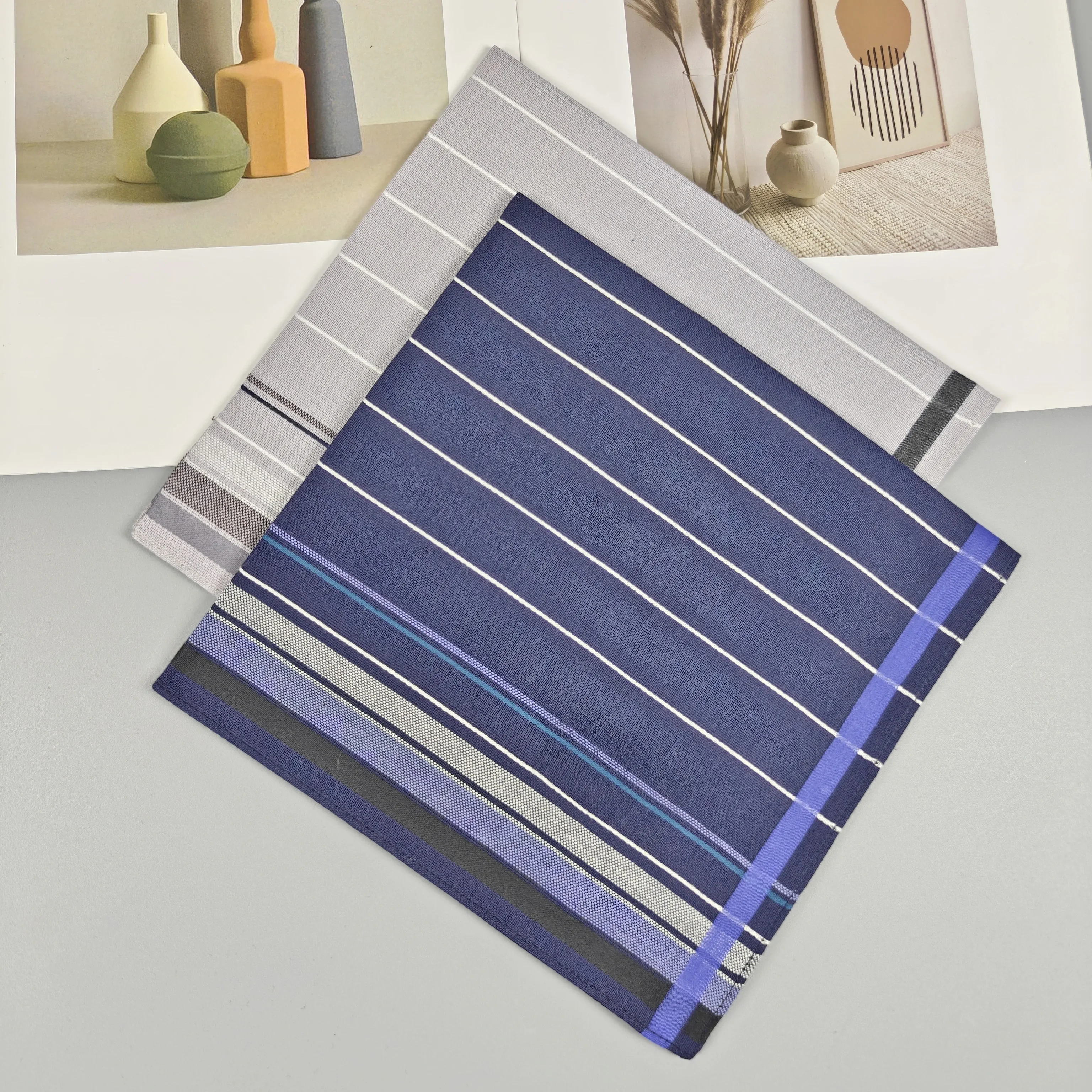 43 cm/16,9 Zoll modischer neuer Baumwoll-Taschentuch-Taschenschal fühlt sich weich und saugfähig an, 2-teilige Kombination Image