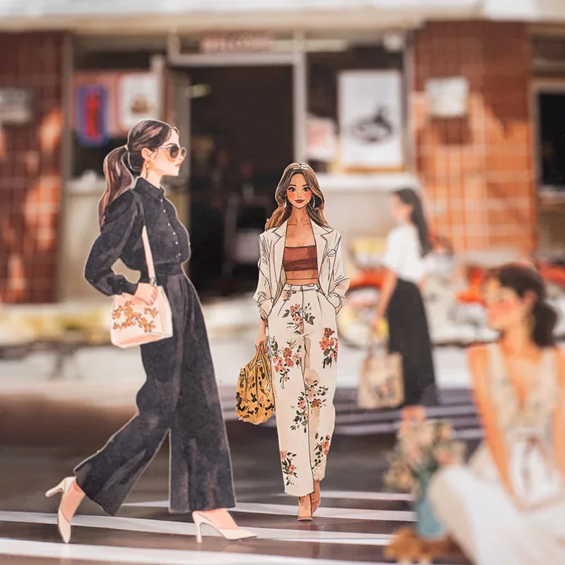 1 Packung/3 Packung Teenager-Mädchen-Aufkleber, Handbuch, FIY-Dekoration, Urban Girl-Serie, Charaktere, Material, Menschen, 141 x 90 mm, Schreibwaren Image