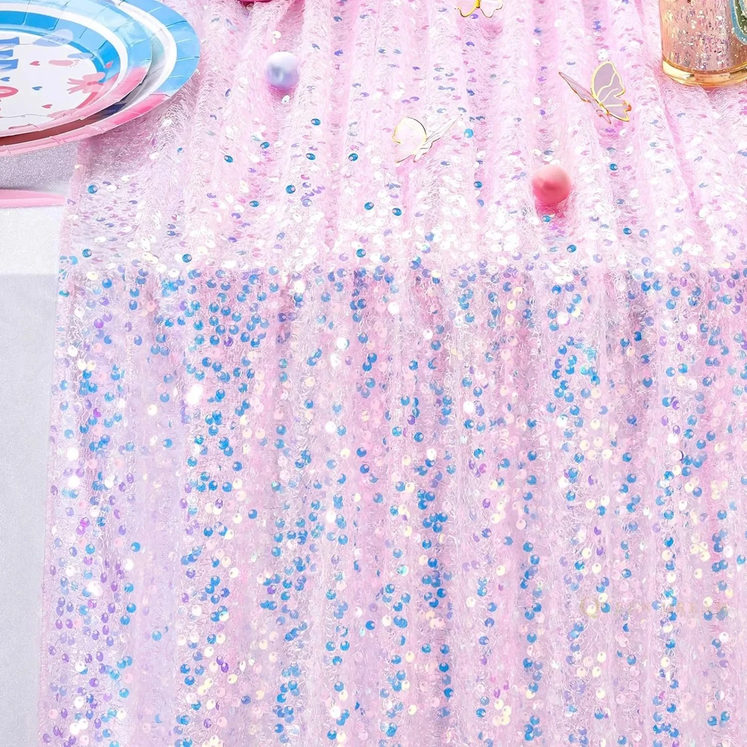 Glitzernder schillernder Pailletten-Tischläufer, weiche Hochzeits-Esstischdekoration für Braut, Babyparty, Mädchen, Geburtstagsfeier, Weihnachten Image