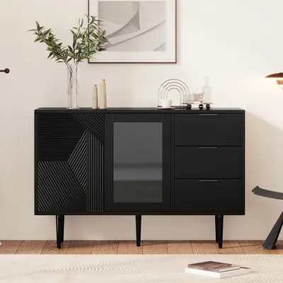 120 x 38 x 79.5 cm TV Cabinet Chest of Drawers with 5 Drawers and 2 doors with metal feet and glass doors Home Storage Organizer