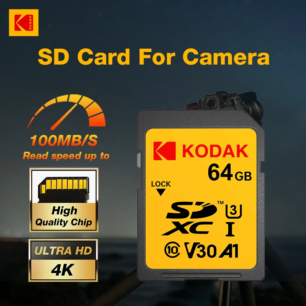 Kodak Original SD-Karte für DSLR-Kamera UHS-1 U3 V30 A1 Class10 Speicherkarte 256 GB 128 GB 64 GB 32 GB Unterstützung Ultra HD 4K Video SDXC