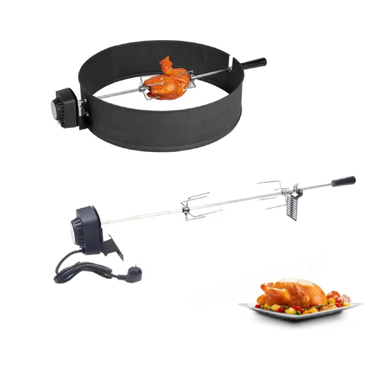 Professioneller elektrischer Grillspieß 360° ° Automatischer rotierender Spieß, Edelstahl-Grillspieß, Rotisserie-Spieß, Camping-Röster-Set Image