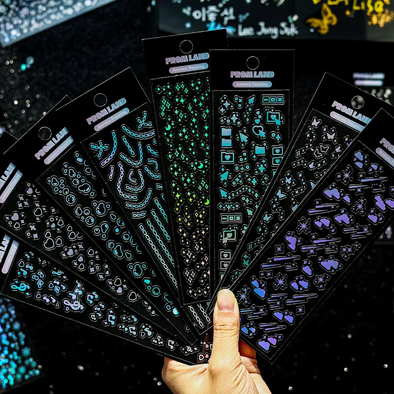 12 Stück lange holografische Laser-Aufkleber, wasserfeste Journal-Aufkleber, DIY-Kartendekorationen Image
