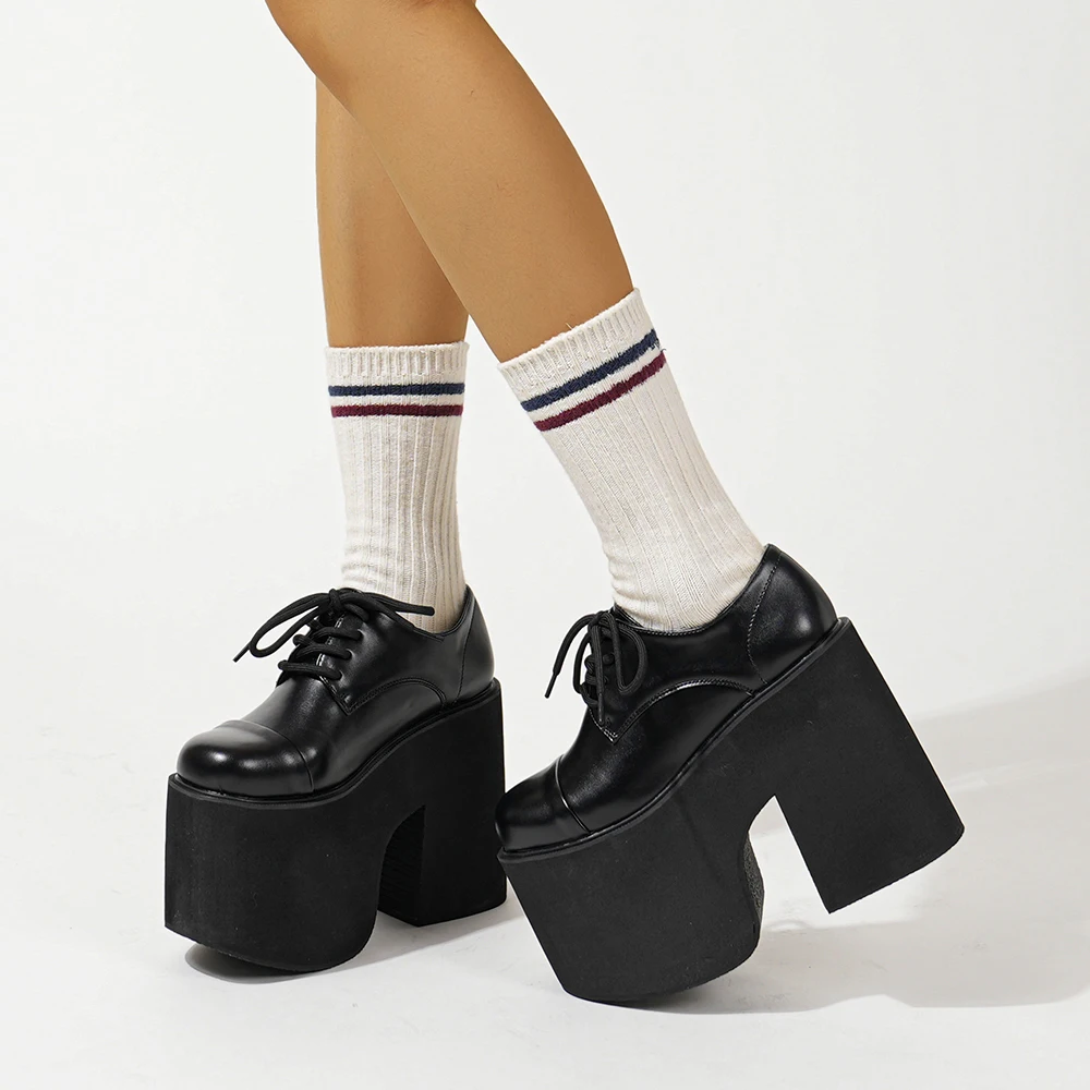 Gdgydh Décolleté da donna con tacco grosso Décolleté eleganti con plateau Oxford con lacci per le donne Scarpe da cosplay per feste di design con aumento di altezza