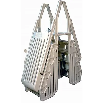 24 Inch Double Pool Step Ladder with Gate, Adjustable Stair Entry System with Handrails for Above Ground Swimming Pools, Taupe