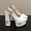 2024 Strass Bogen Fisch Mund dicke Ferse Schuhe lieben Patch Super High Heel Open Toe Sandalen Größe 34-43 Sommer neue Damenschuhe
