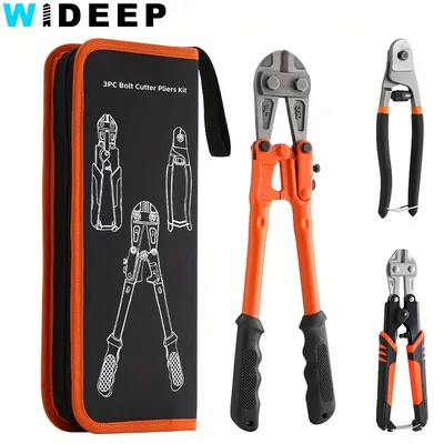 3Pcs Heavy Duty Bolt Cutter Set 14" & 8" Pliers, 8" Wire Cutter for Lock Cutting, Cable, Barbed Wire, Chains, Plus Carrying Bag