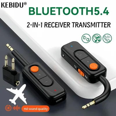 2 in 1 Bluetooth 5.4 Audio Receiver Transmitter Stereo Music With Mic Wireless Adapter 3.5MM AUX For Car Airplane TV PC Headsets