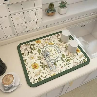 Fantasy Style Draining Mat Diatomaceous Earth Kitchen Drying Mat Water Absorbent Tabletop Tray for Dishes Cups Coffee Machines Fast Drying Surface Protector for Countertops