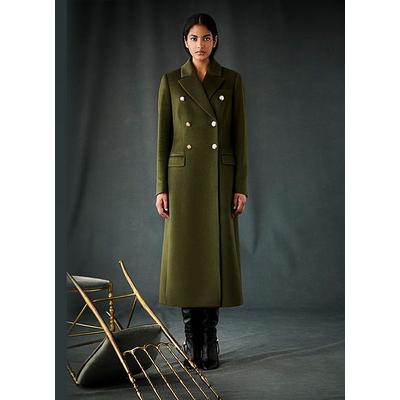 Natalia Green Wool Fitted Double Breasted Coat, Dark Khaki