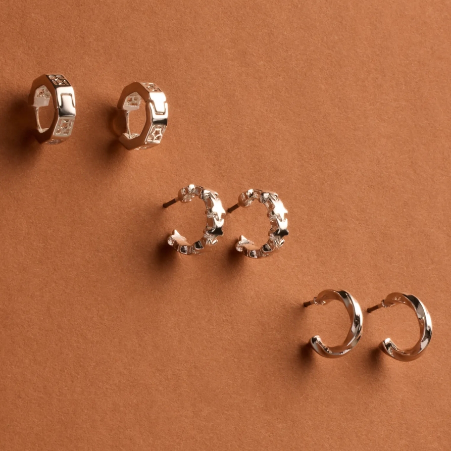 Lucky Brand Star Hoop Earring Set - Women's Ladies Accessories Jewelry Earrings in Silver