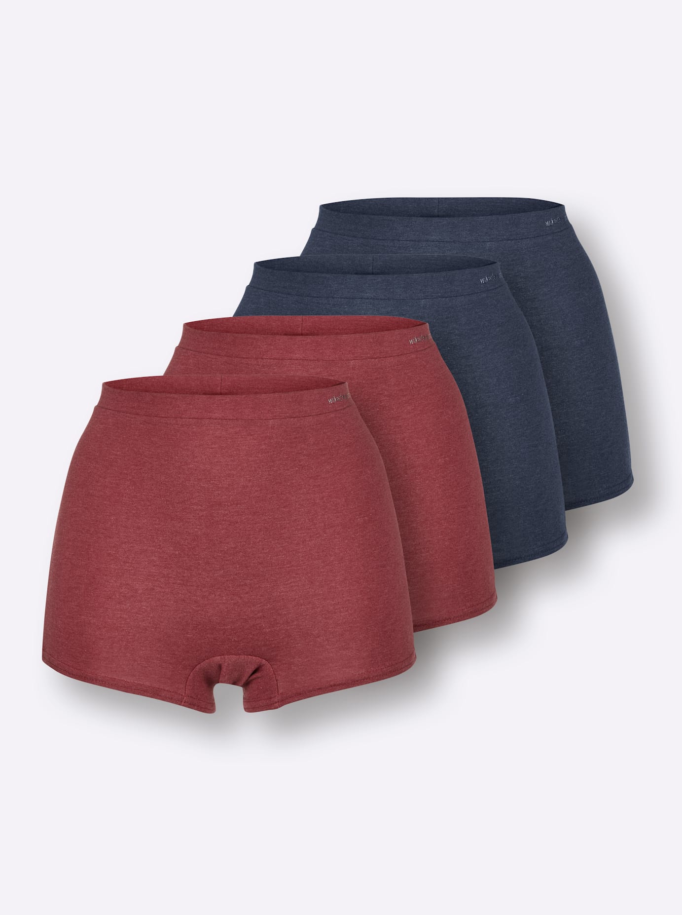 Panty WÄSCHEPUR, Damen, Gr. 50, 4 Stk., bunt (2x marine, meliert, 2x dunkelrot, meliert), 95% Baumwolle, 5% Elasthan, 5% Elasthan, 38% Polyester, 57% Baumwolle, Meliert:5% Elasthan, 11% Polyester, 84% Baumwolle, Uni:5% Elasthan, 95% Baumwolle,...