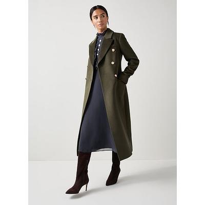 Natalia Petite Green Wool Fitted Double Breasted Coat Dark Khaki, Dark Khaki