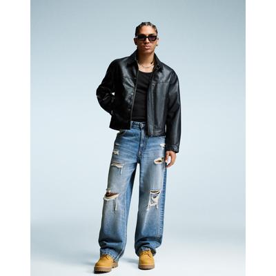 Bershka Ripped Super Baggy Jeans Men 29 Blue