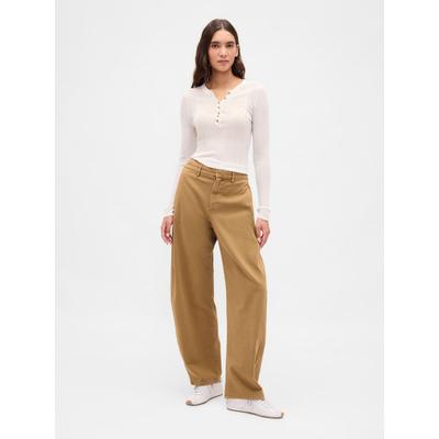 Gap Brown Mid Rise Twill Barrel Trousers
