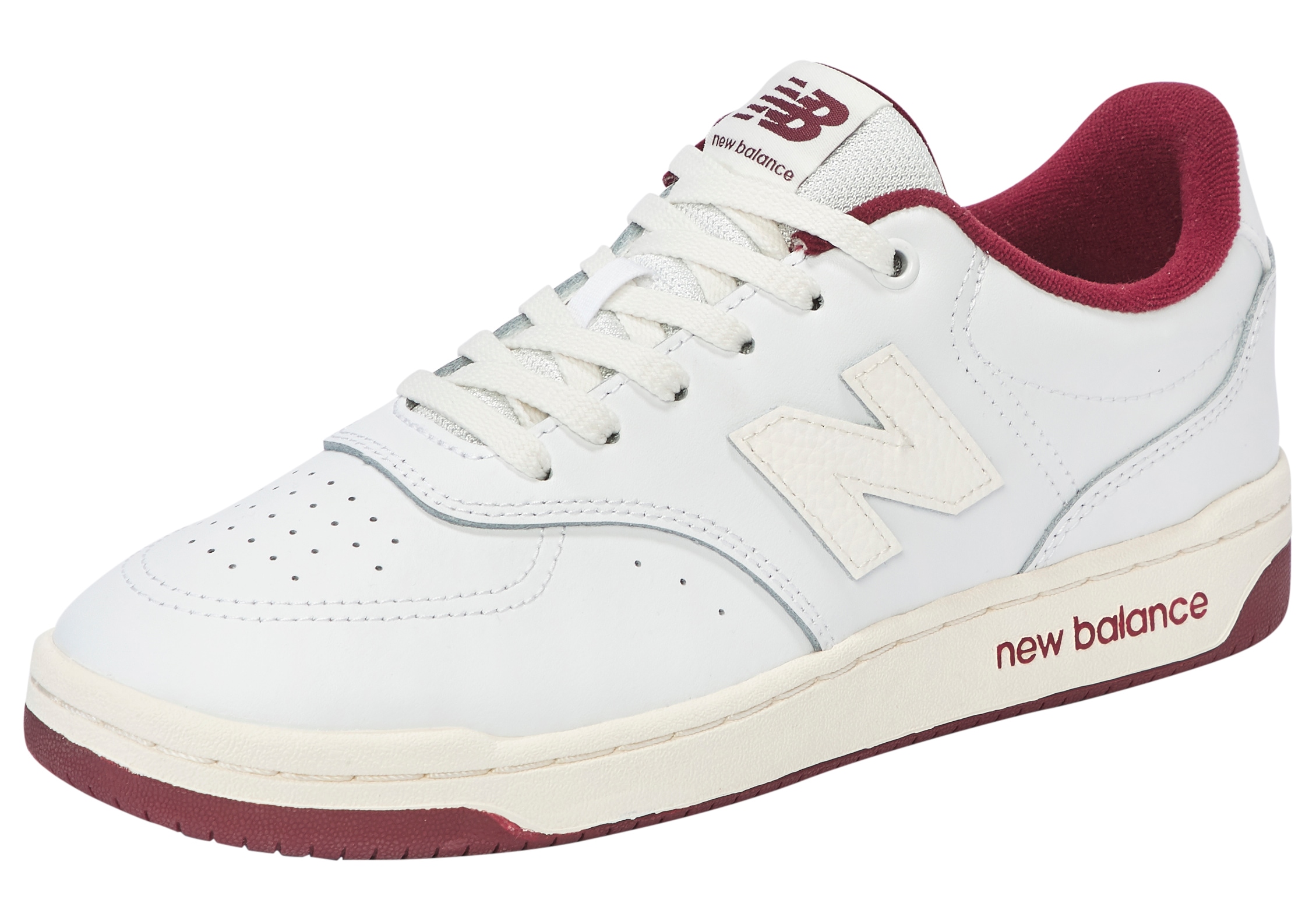 Sneaker NEW BALANCE "BB80", Damen, Gr. 36, weiß (weiß, sea salt, rot), Leder, Textil, mehrfarbig, Schuhe Sneaker, von dem New Balance 550 inspiriert