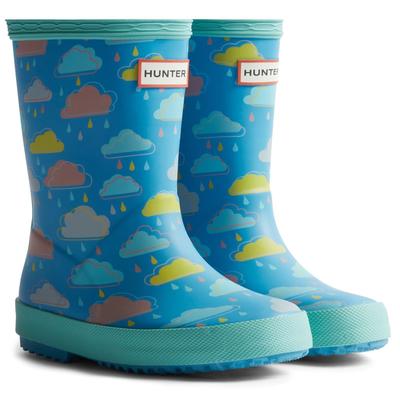 Hunter Kids Rain Cloud Boot Gummistiefel In Blau Mit Regenwolken Muster Image