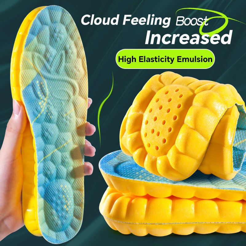 1 Paar 4D Cloud Technologyt Sport-Deodorant-Einlegesohlen mit hoher Elastizität für Schuhe, gelbe PU-Sohle, atmen für Füße, Herren-Laufsohle Image