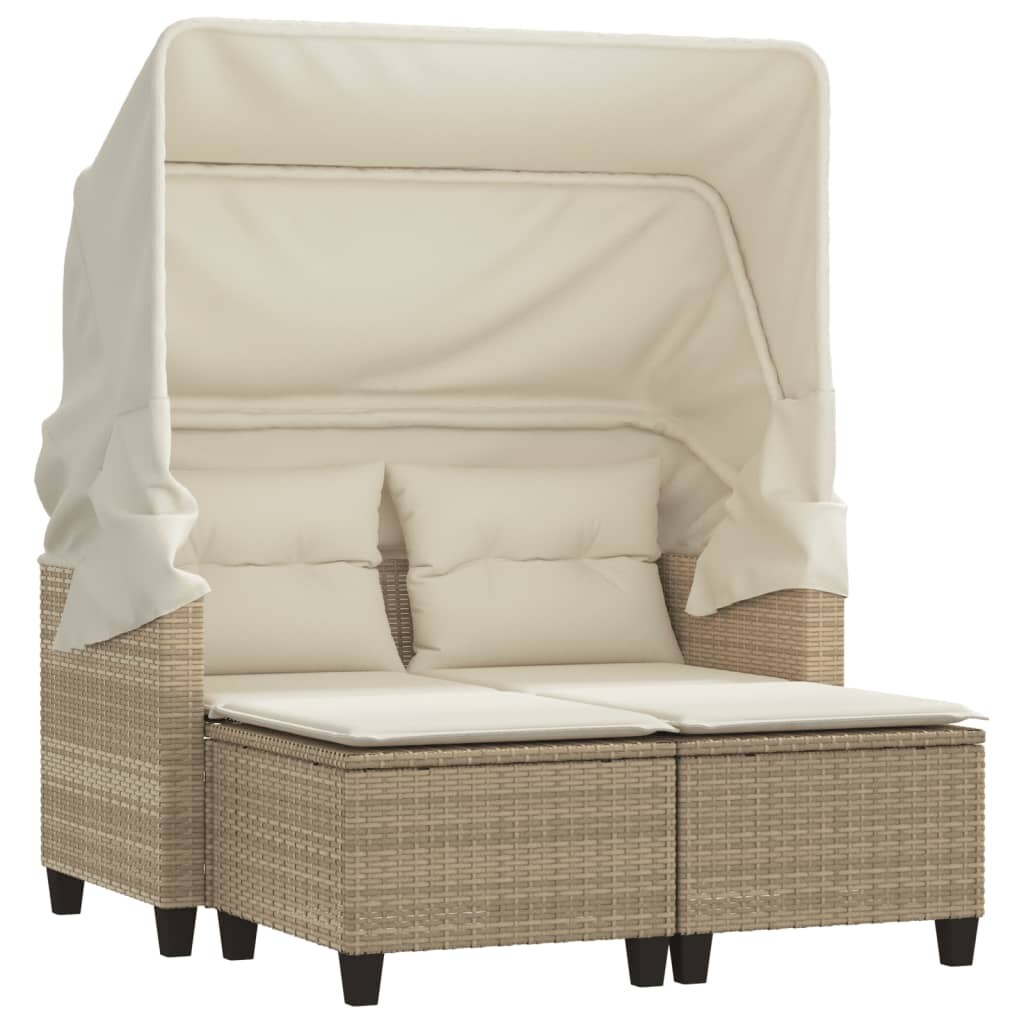 vidaXL Gartensofa 2-Sitzer mit Dach und Hockern Beige Poly Rattan Image