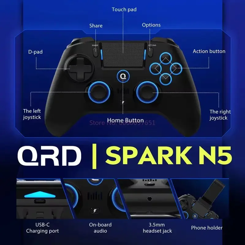 QRD Spark N5 Controller für PS4 PS3 IOS Android PC Wireless Game Console Multi-kompatibles Gamepad Eat Chicken Bluetooch Joystick Image