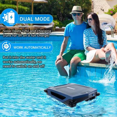 Upgrated Large Solar Pool Cleaner Robot with Remote & APP Control, Pool Skimmer with Dual Charging Modes, Automatic Pool Cleaner
