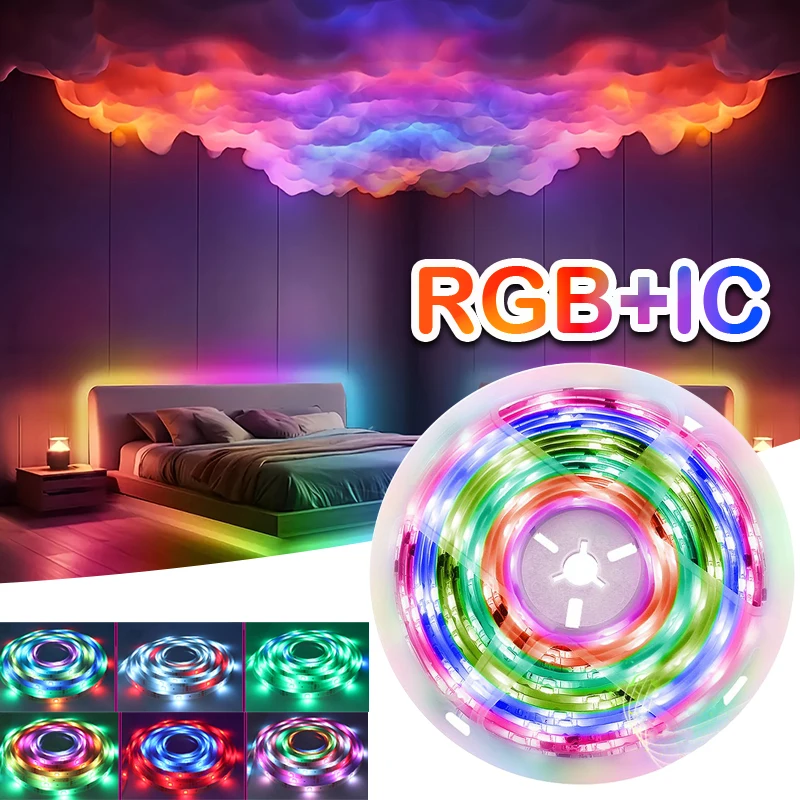 RGBIC LED-Streifenlichter, Dreamcolor LED-Leuchten, 12 LEDs/m, LED-Leuchten mit 3-Tasten-Steuerung, farbwechselnde LED-Streifenbeleuchtung für Zuhause