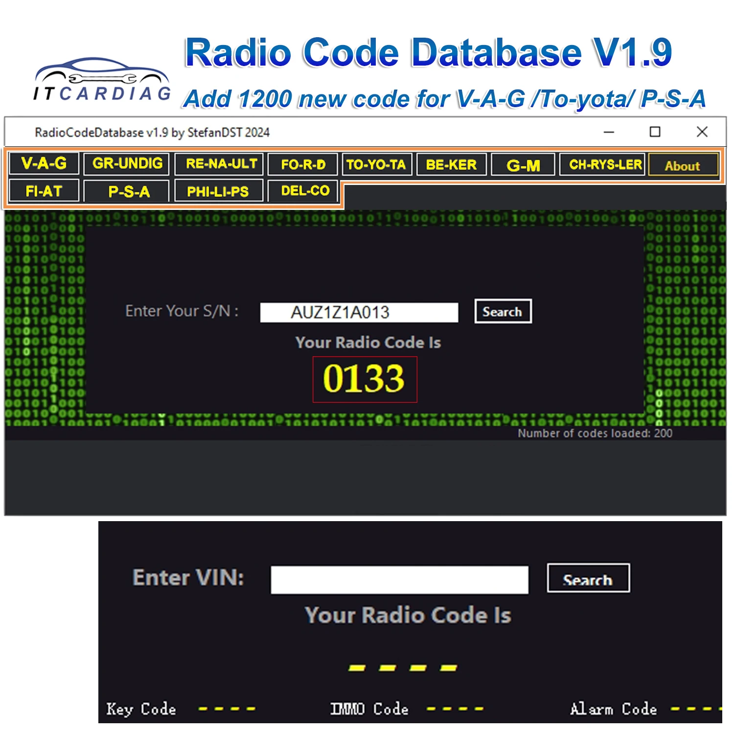 Code radio Base de données V1.9 Code de déverrouillage radio Code calculateur nouvel ajouter pour PSA pour Fiat pour Audi pour Toyota pour Ford... De nombreuses marques de voiture