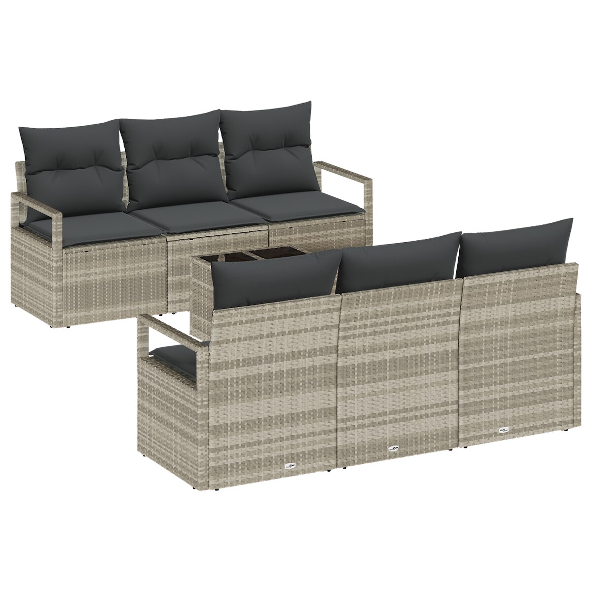 vidaXL 7-teiliges Garten-Sofa-Set mit Kissen in Hellgrau Poly-Rattan Image