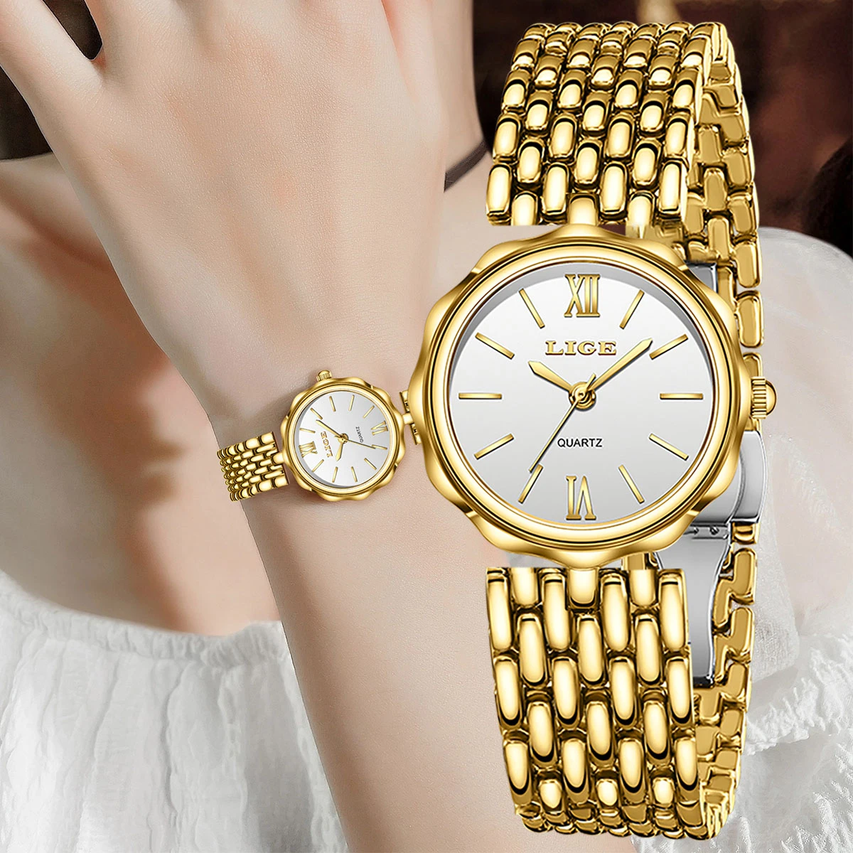 LIGE Luxus Top Marke frauen Uhren Elegante Mode Gold Uhr für Frauen Original Einfache Quarz Wasserdichte Armbanduhr Damen