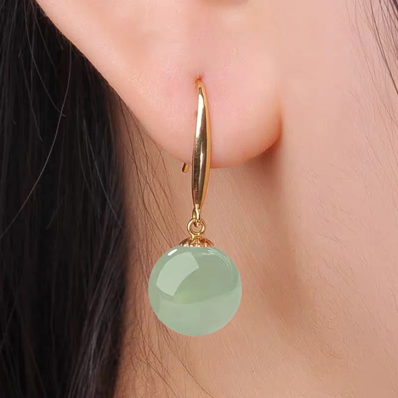 SOMILIA Neue Mode Hohe Qualität Vintage Palace Grün Hotan Jade Ohrringe 12mm 18k Gold 925 Reinem Silber Stud frauen Schmuck Image