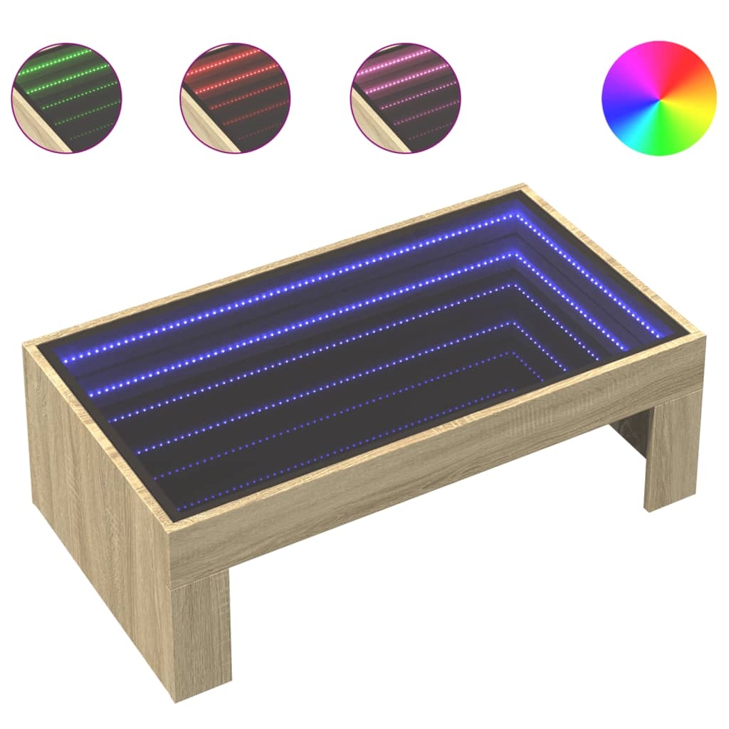 vidaXL Couchtisch mit Infinity-LED Sonoma-Eiche 90x50x30 cm Image