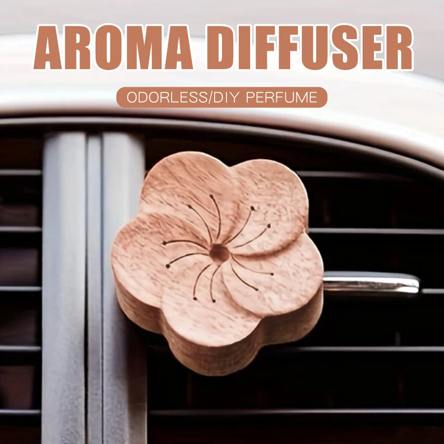 Kein Parfüm DIY Duft Holzblume Auto Lufterfrischer Entlüftungsclip Ornamente Outlet Aroma Diffusor Dekoration Zubehör Frauen Image